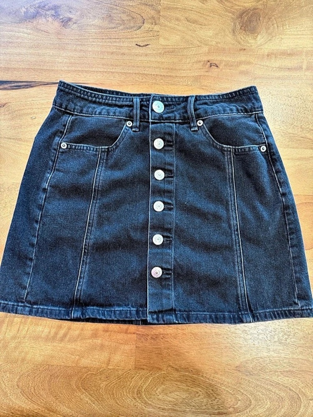 American Eagle Women's Black Denim Button Front Jean Skirt -  Size 0